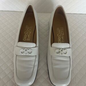Salvatore Ferragamo White Leather Loafers size 37AA